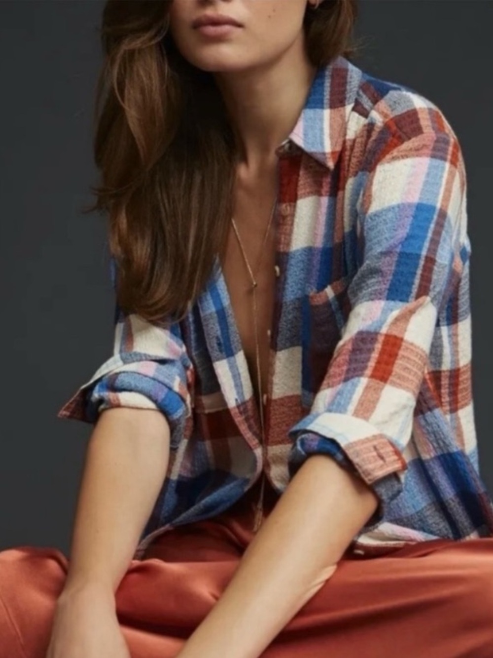 Anthropologie Pilcro Plaid Button-Down Long Sleeve Top Shirt